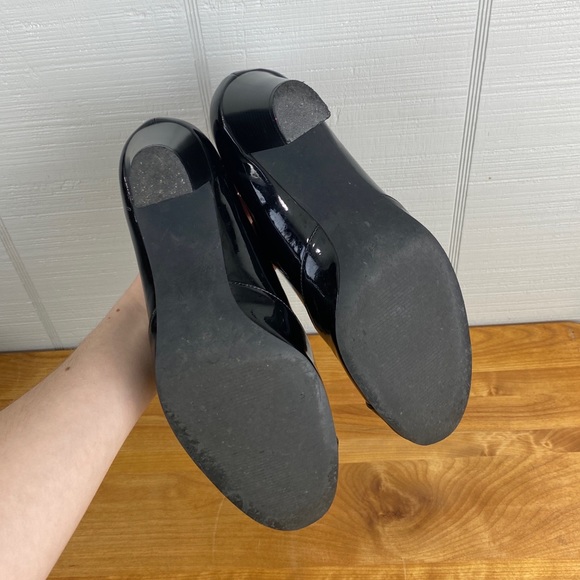 Studio Works Black Patent 50s Style Office Shoe Slip On Heel Button Accent 8.5 - Picture 3 of 7